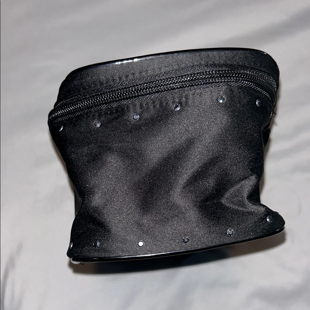Victoria's Secret Logo Black Vinyl Silver Rhinestone Bling Cosmetic Bag - Picture 4 of 11
